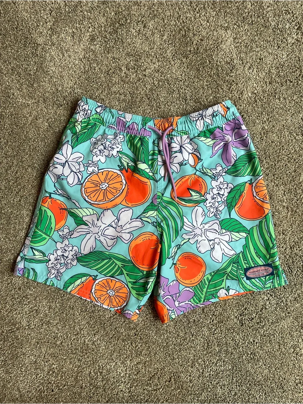 Vineyard Vines Boy’s Orange Fruit Print Swim Trunks Size Medium
